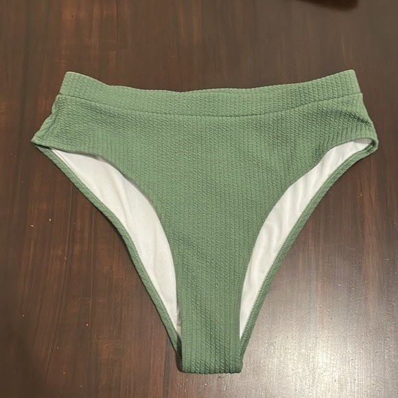 High Waisted Crop Top Ribbed Bikini Set New Army Green Size L - Picture 5 of 10